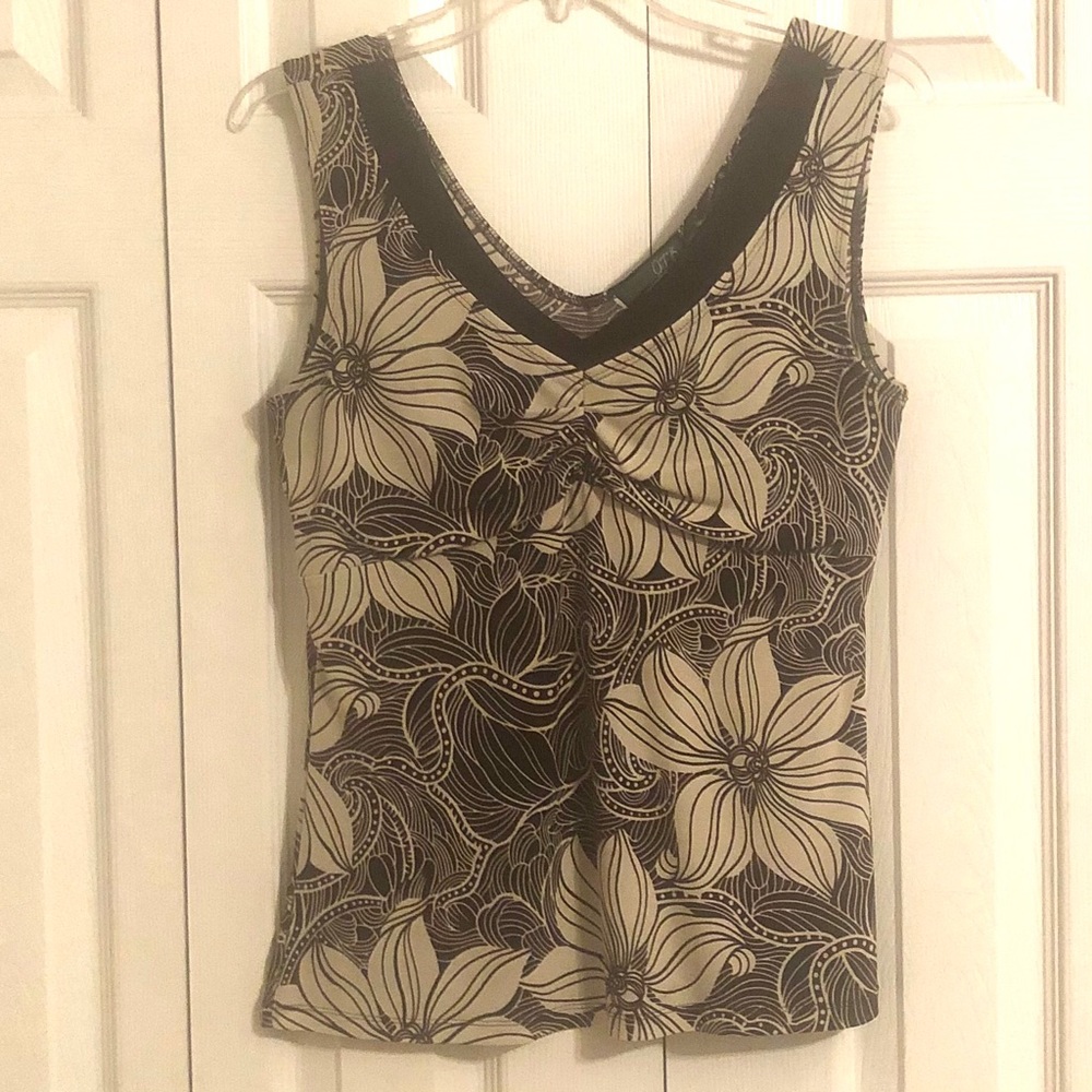 J.T.B. Brown and Cream Flowered Sleeveless Shirt